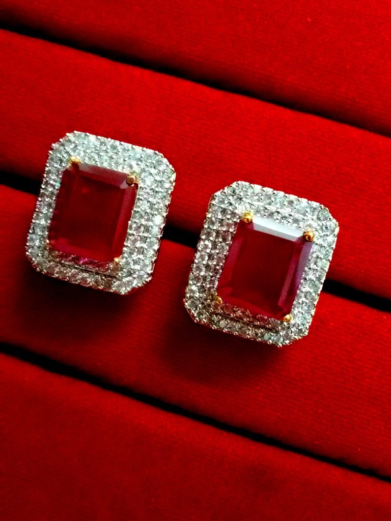 Daphne Sparkling Ruby Zircon Edge Earrings for women - Low Light Look