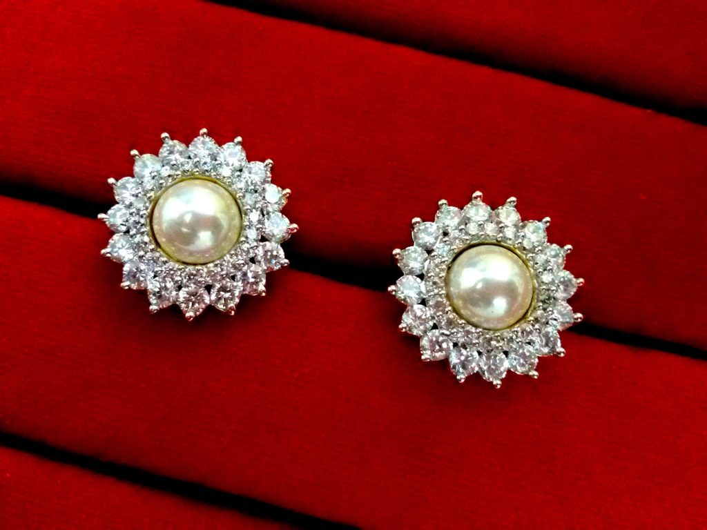 EAR57, Daphne Sparkling Zircon White Pearl Tops for Women – Buy Indian ...