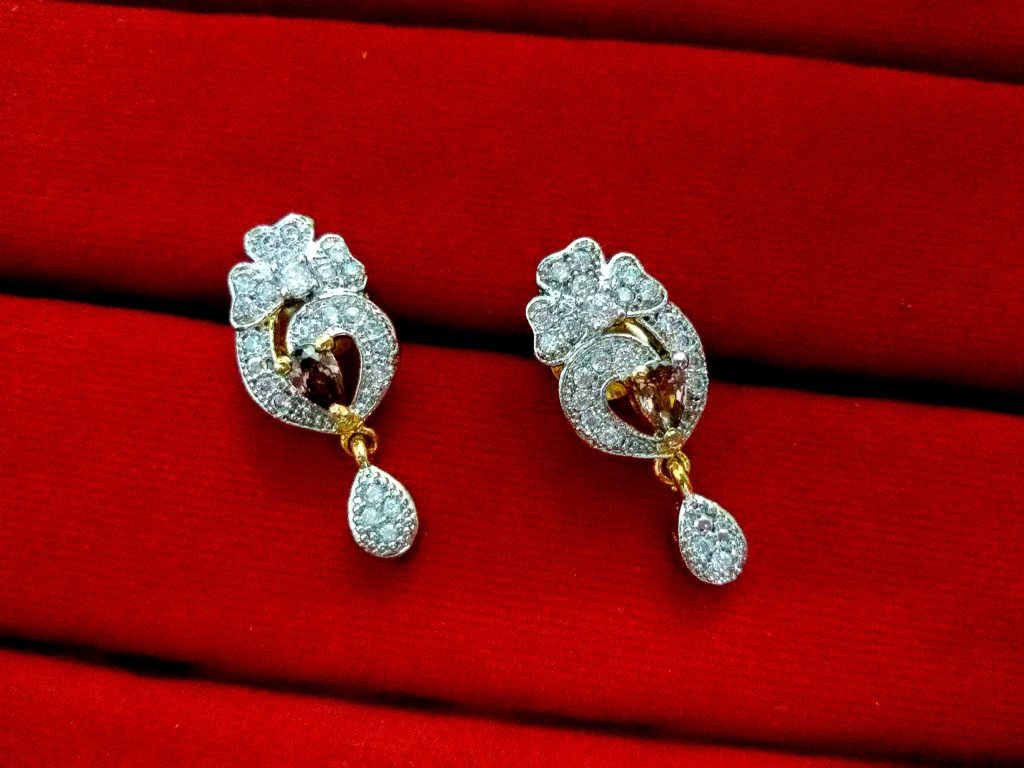 Daphne Wine Shade Studded Zircon Earrings for Anniversary Gift