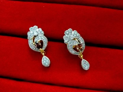Daphne Wine Shade Studded Zircon Earrings for Anniversary Gift
