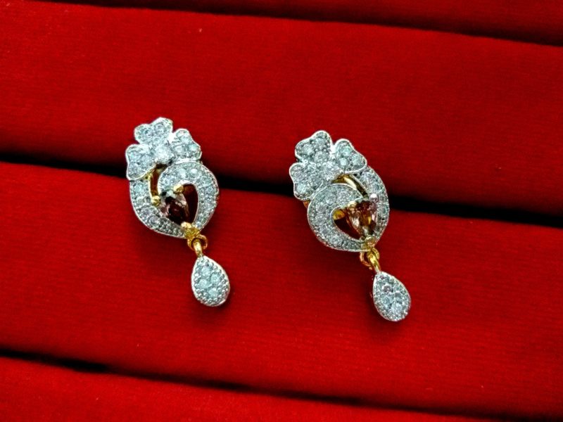 ADS818, Daphne Wine Shade Studded Zircon Pendant and Earrings for ...