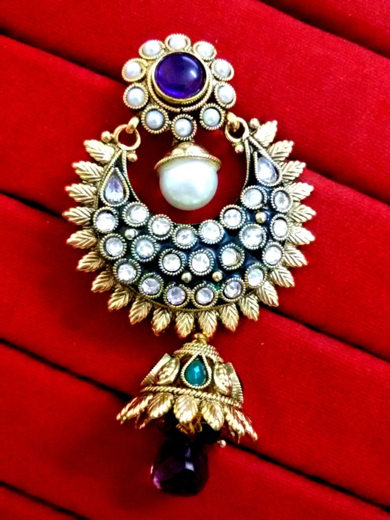 New Bollywood Daphne Purple mix Blue Polki Jhumki