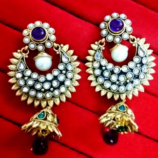 New Bollywood Daphne Purple mix Blue Polki Jhumki Earrings