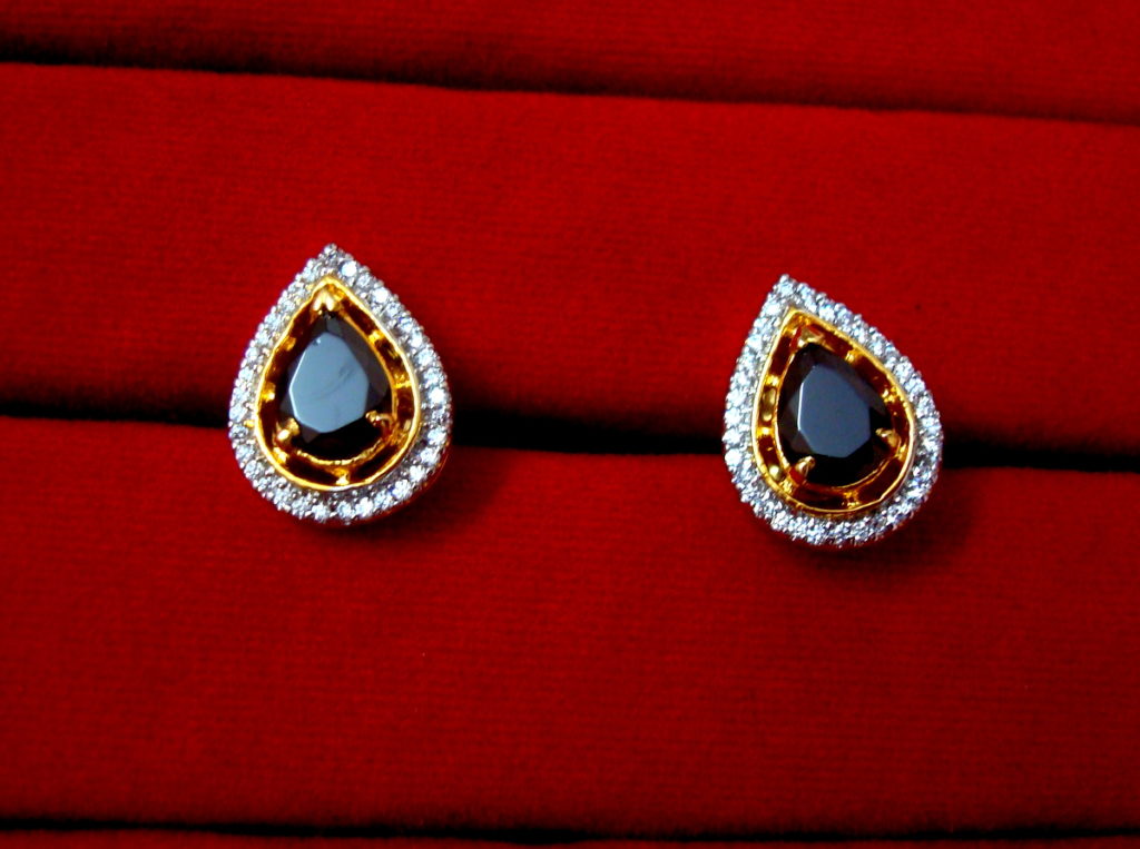 Daphne Black Stone Studded Zircon Earrings