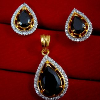 Daphne Black Stone Studded Zircon Pendant and Earrings for Anniversary Gift