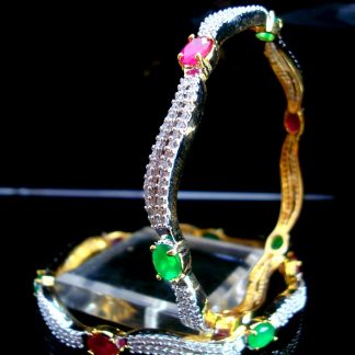 Daphne Curvy Zircon Studded Pink and Green Stone Bangle for women