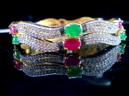 Daphne Curvy Zircon Studded Pink and Green Stone Bangle for women - Closer View