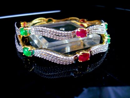 Daphne Curvy Zircon Studded Pink and Green Stone Bangle for women - Side View