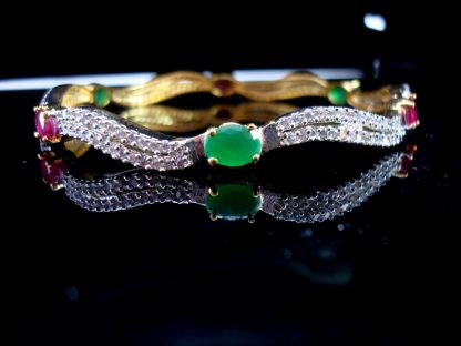 Daphne Curvy Zircon Studded Pink and Green Stone Bangle for women - Single View