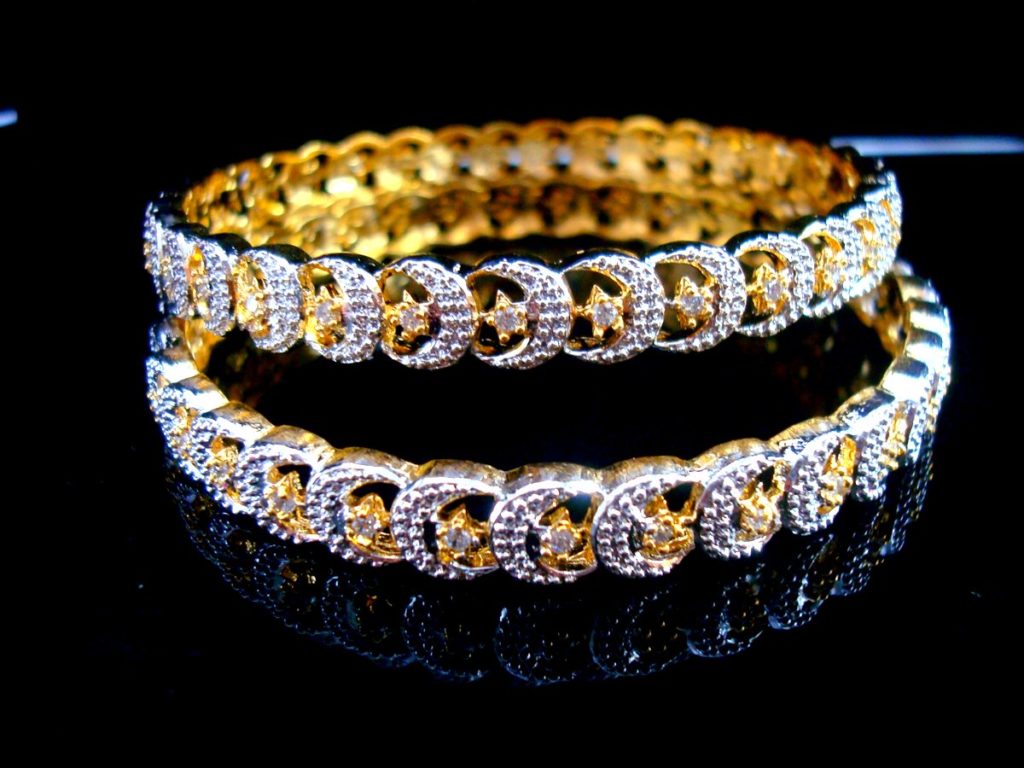 Daphne Fashionable Zircon Glitter Bangles, Party Wear - Front View