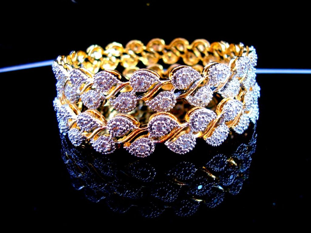 Daphne Fashionable Zircon Leaf Bangles, Party Wear - Front