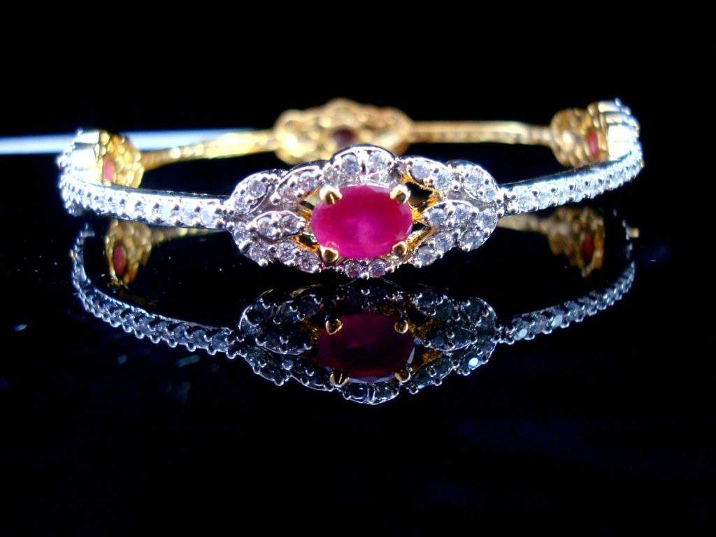 Daphne Party Wear Ruby Shade Stone Studded Bangles for Wedding Events