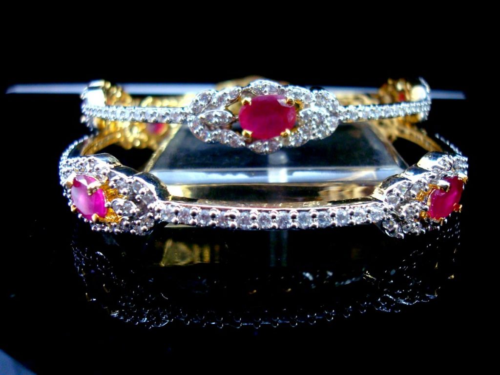 Daphne Party Wear Ruby Shade Stone Studded Bangles for Wedding Events - Side View