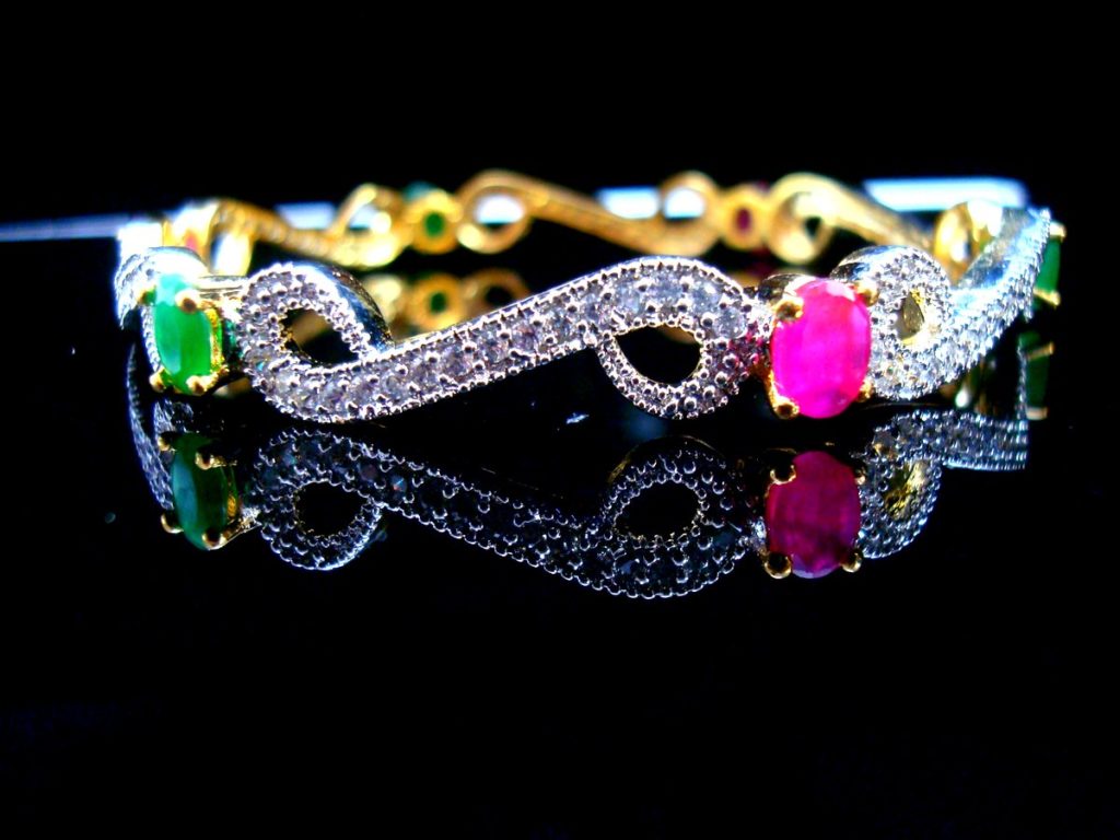 Daphne Studded Ruby Emerald Shade Bangle for Wedding Events - Front View