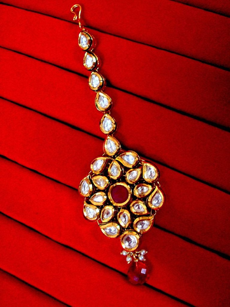 Daphne Traditional Kundan Carving Maang Tikka - Side Look