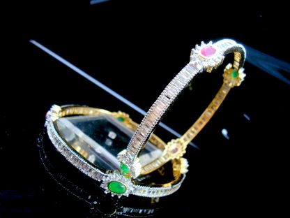 Daphne Zircon Studded Pink and Green Stone Bangle for women