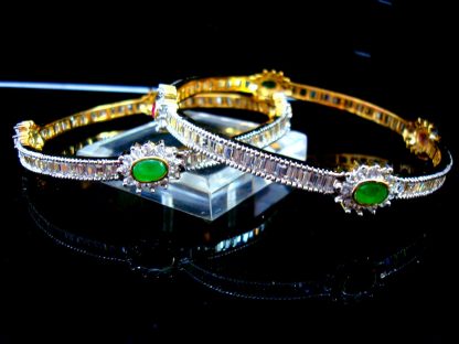 Daphne Zircon Studded Pink and Green Stone Bangle for women - GReen Zicon