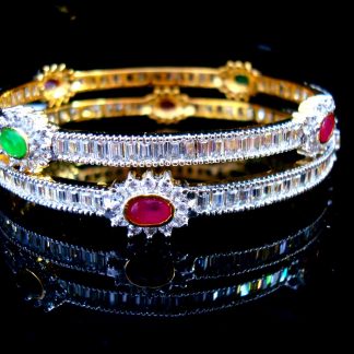 Daphne Zircon Studded Pink and Green Stone Bangle for women - Side View