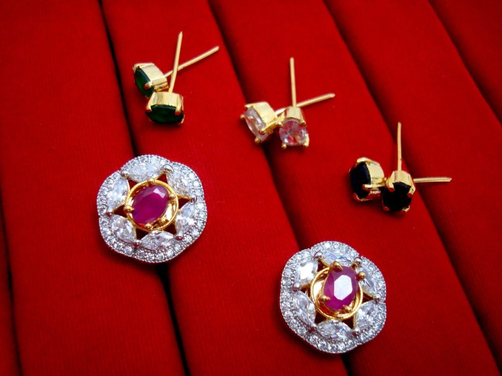 Daphne 8 in 1n Changeable Zicron Earrings for Women - Pink