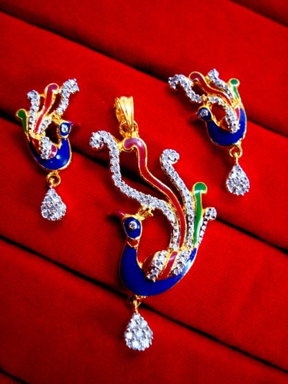 Daphne Gold Plated Peacock Meenakari Pendant Earrings