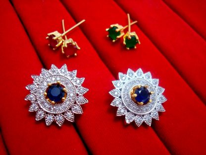 Designer 6in1 Studded Zircon Earrings for Women - Blue