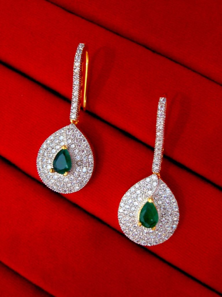 PARTY WEAR GREEN ZIRCON HANGING FOR WOMEN