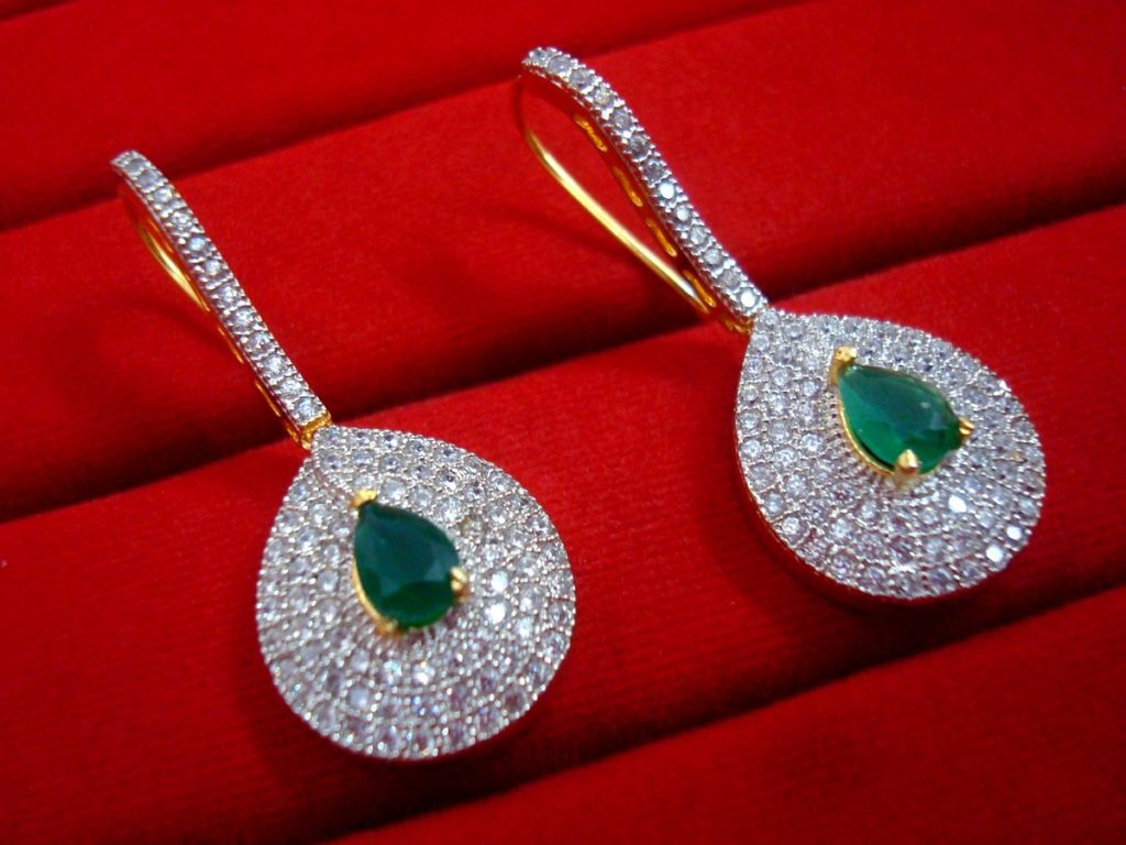 PARTY WEAR GREEN ZIRCON HANGING - SIDE VIEW