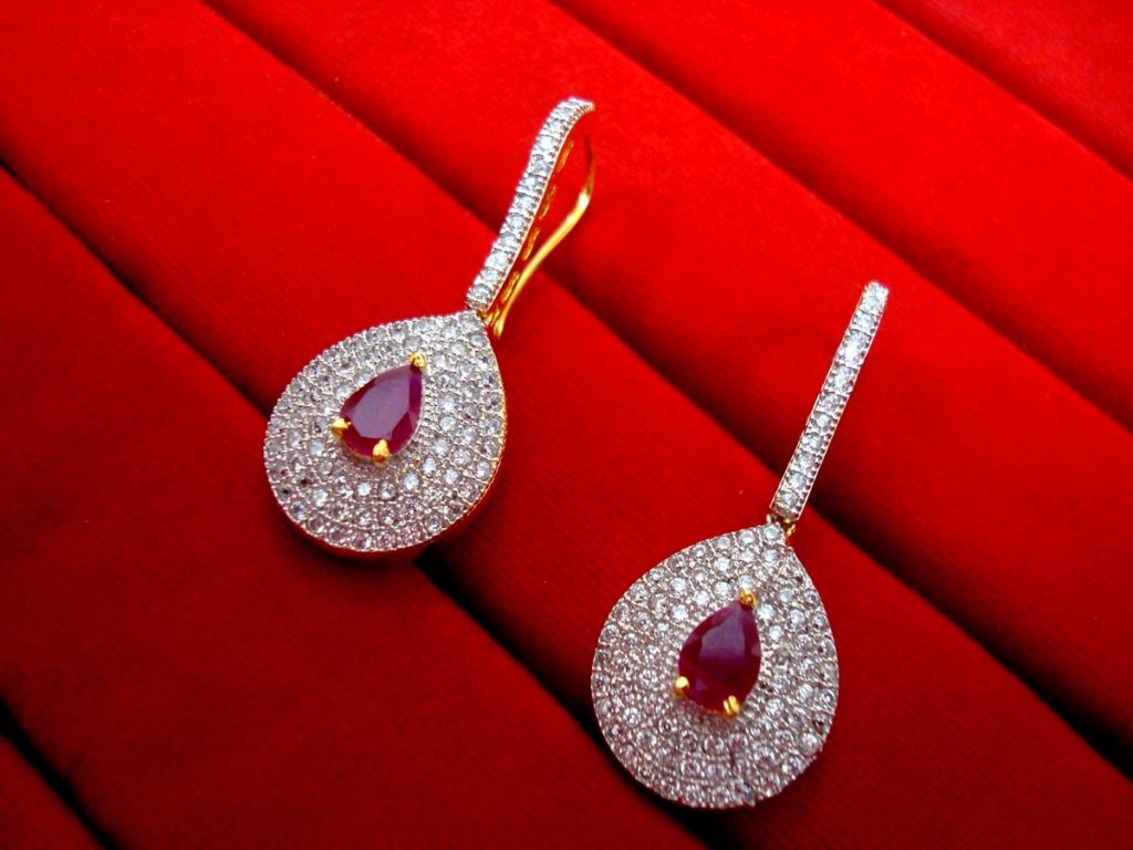 PARTY WEAR PINK ZIRCON HANGING FOR WOMEN