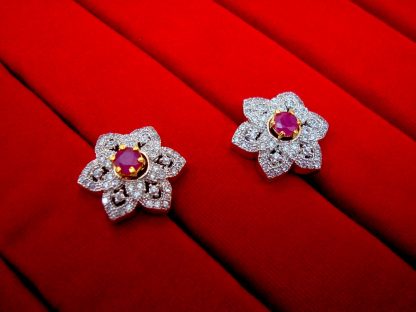 Six in One Changeable Zircon Earrings with Pink Stud