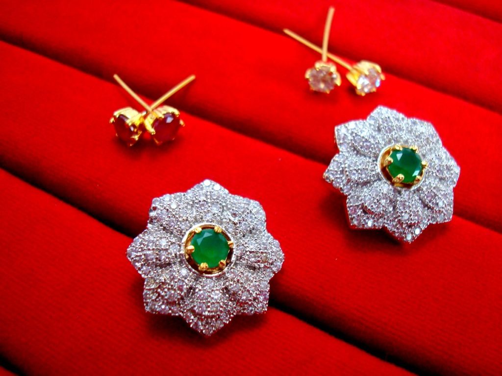 Super Saver 6in1 Changeable Zircon Earrings for Women - Green