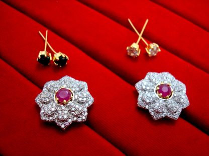 Super Saver 6in1 Changeable Zircon Earrings for Women - Pink