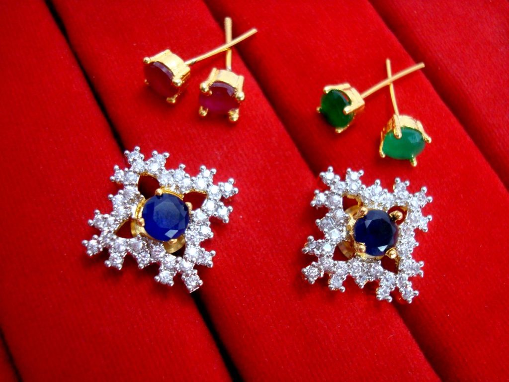 Super Saver 6in1 Studded Zircon Earrings for Women - Blue