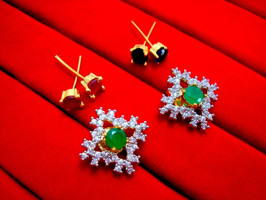 Super Saver 6in1 Studded Zircon Earrings for Women - Green