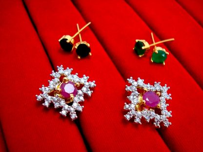 Super Saver 6in1 Studded Zircon Earrings for Women - Pink, Blue, Green