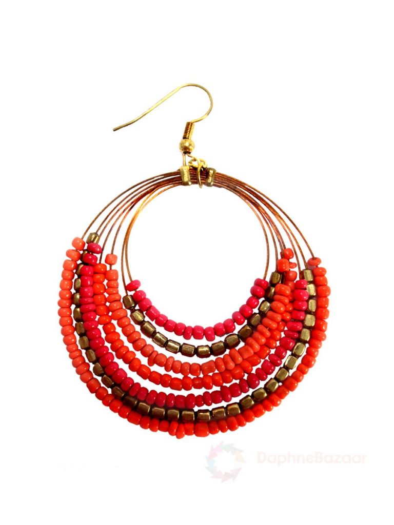 Daphne Chandelier Flexible Orange Beads Earrings for Women - CLOSE UP