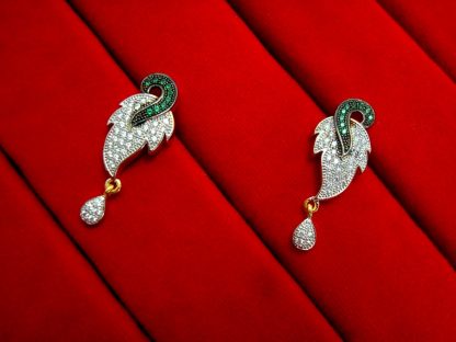 Daphne Designer Green Leaf Zircon Earrings for Anniversary Gift