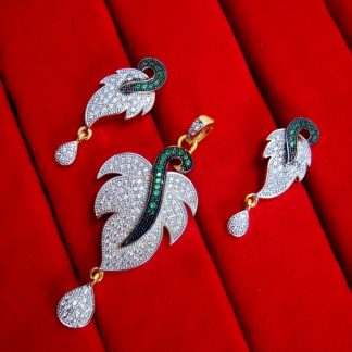 Daphne Designer Green Leaf Zircon Pendant Earrings for Anniversary Gift