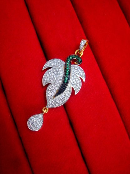 Daphne Designer Green Leaf Zircon Pendant for Anniversary Gift
