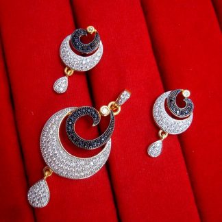 Daphne Designer Silver Black Zircon Studded Pendant Earrings for Anniversary Gift