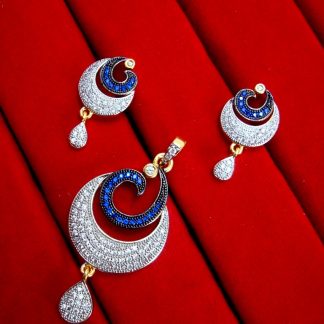 Daphne Designer Silver Blue Zircon Studded Pendant Earrings for Anniversary Gift