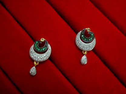 Daphne Designer Silver Green Zircon Studded Earrings for Anniversary Gift