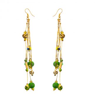 Daphne Green Beads Long Golden Hanging Earrings for Women, Free Shipping