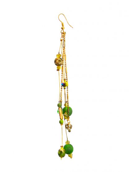 Daphne Green Beads Long Golden Hanging Earrings for Women, Free Shipping - Closer Look