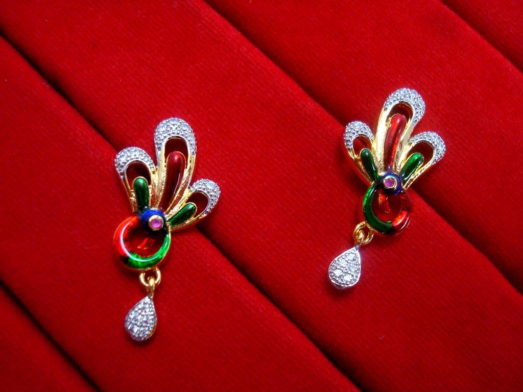 Daphne New Designer Gold Plated Peacock Meenakari Earrings