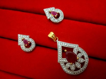 Daphne Party Wear Pink Crystal Zircon Pendant and Earrings for Anniversary Gift