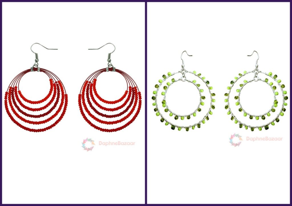 Super Saver Two Pairs of Chandelier Beads Earrings for Women - Green, Red , Orange