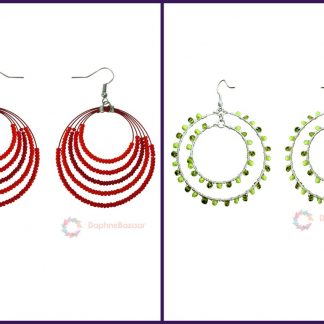 Super Saver Two Pairs of Chandelier Beads Earrings for Women - Green, Red , Orange