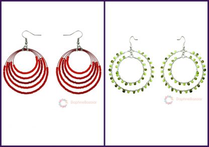 Super Saver Two Pairs of Chandelier Beads Earrings for Women - Green, Red , Orange