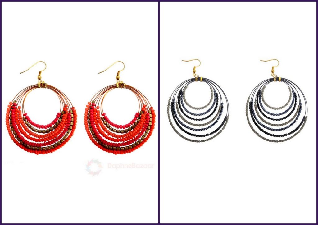 Super Saver Two Pairs of Chandelier Beads Earrings for Women - Grey, Red, Golden