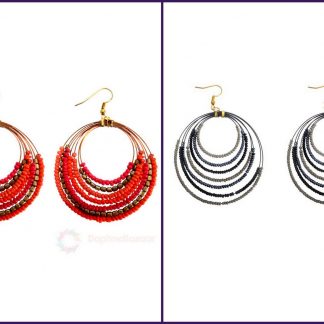 Super Saver Two Pairs of Chandelier Beads Earrings for Women - Grey, Red, Golden